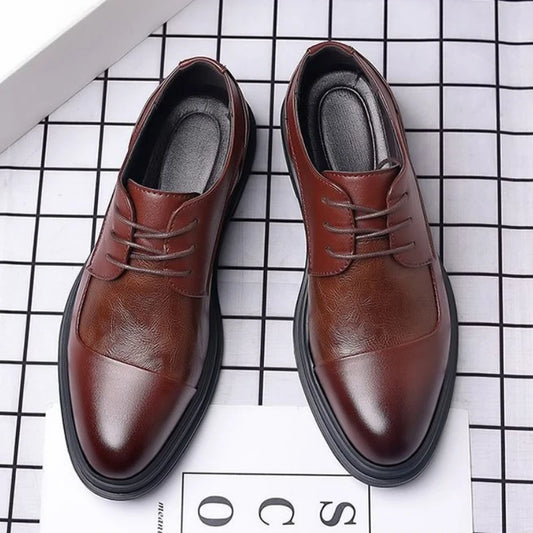 Men's Genuine Leather Oxfords Pointed Toe Lace Up Dress Shoes British Style Business Wedding Casual Footwear for Spring Autumn