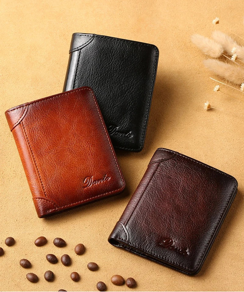 Portefeuille en cuir véritable pour hommes, deux sacs pliants, porte-cartes RFID, portefeuille pour hommes, portefeuilles de luxe de haute qualité, carrés