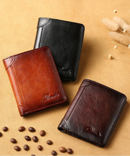 Portefeuille en cuir véritable pour hommes, deux sacs pliants, porte-cartes RFID, portefeuille pour hommes, portefeuilles de luxe de haute qualité, carrés
