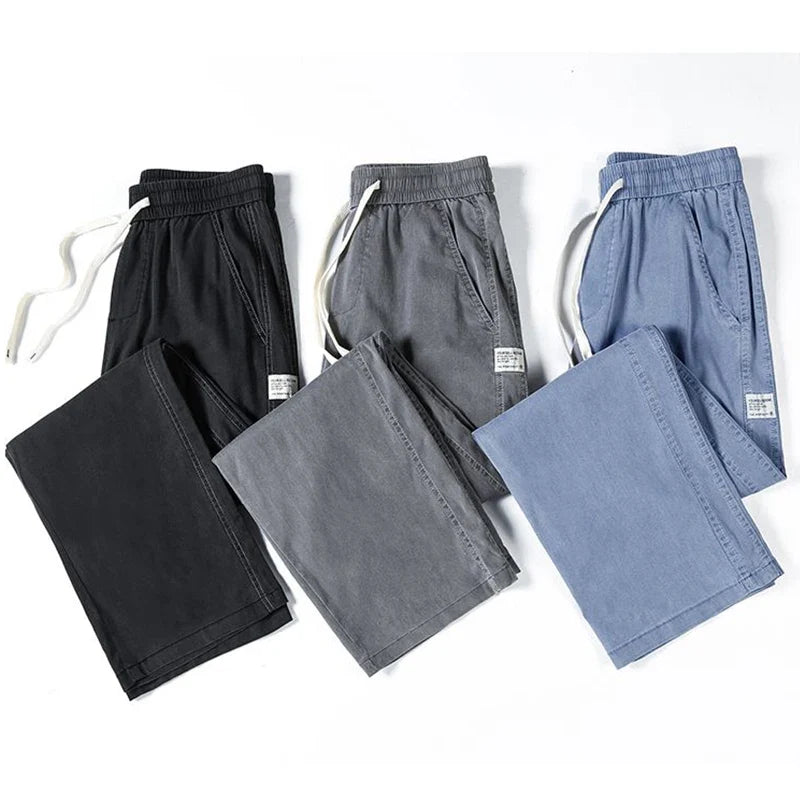 Men's Summer Soft Lyocell Fabric Jeans Thin Loose Straight Denim Pants Drawstring Elastic Waist Casual Trousers plus Size M-5XL