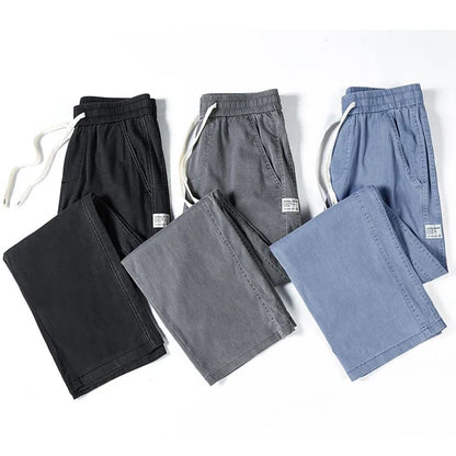 Men's Summer Soft Lyocell Fabric Jeans Thin Loose Straight Denim Pants Drawstring Elastic Waist Casual Trousers plus Size M-5XL
