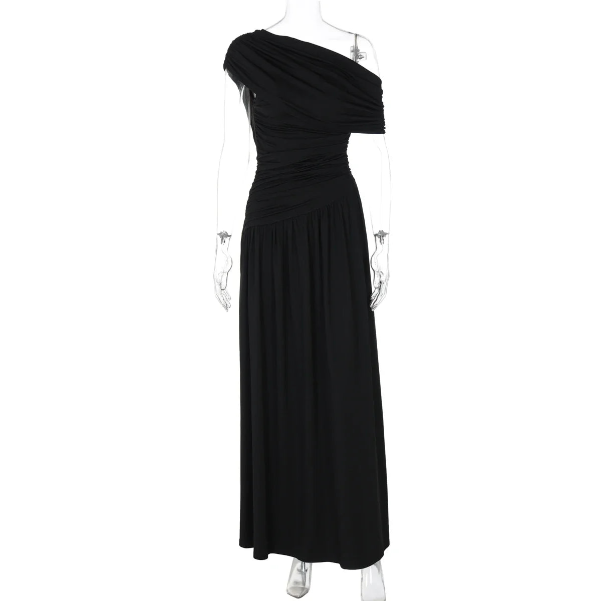 One Shoulder Ruched Sleeveless Solid Pleated Sexy Irregular Y2K Maxi Dress Summer Elegant Party Women Clothes Vacation