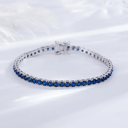 925 Silver Tennis Bracelet, 3mm Pave CZ, Dark Ruby/Rainbow/Blue/Green/Black, Eternity Design, Fine Jewelry for Women