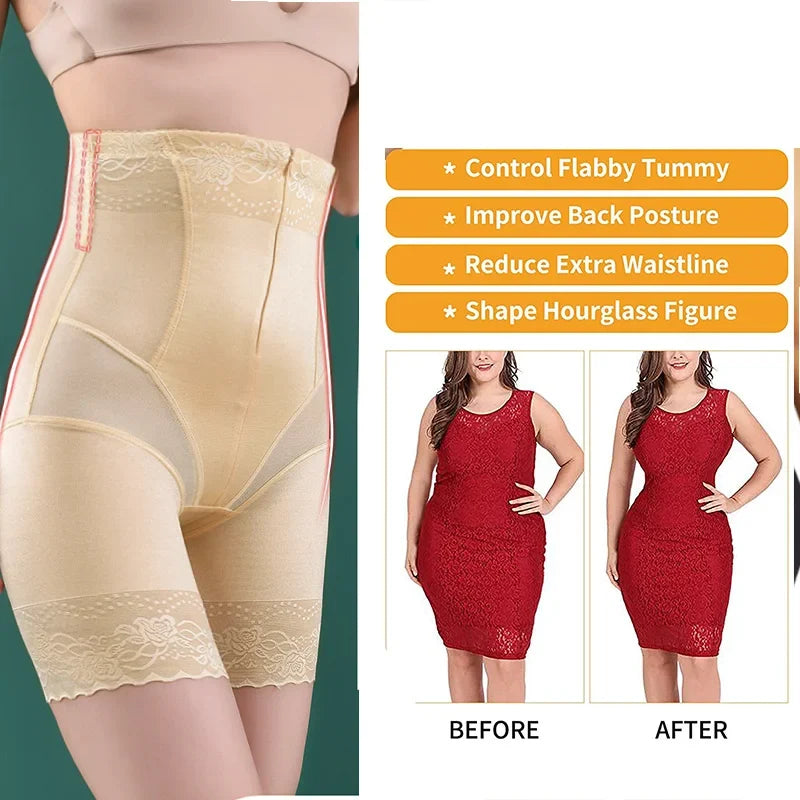 Zipper Tummy Control Panties High Waist Shapewear Brief Shorts Body Shaper Butt Lifting Silky Stretchy Fabric Seamless