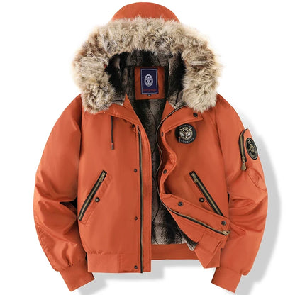 Winter Men's Black Padded Jacket Removable Hood Durable Windproof Fabric Embroidery Decorative Side Pockets Sleeve Zipper