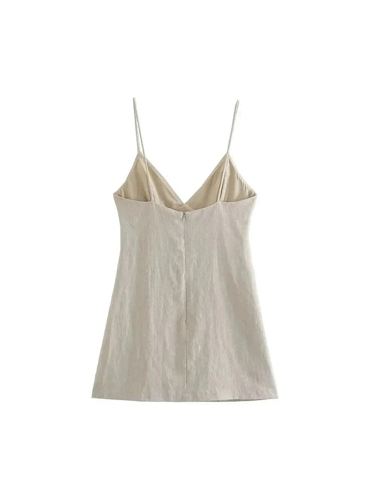 Women Chic Fashion Sleeveless Lnlay Mini Dress Vintage Thin Straps Summer Female Dresses Vestidos Mujer