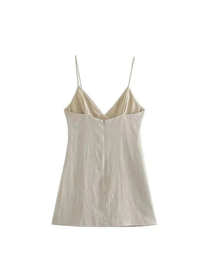 Women Chic Fashion Sleeveless Lnlay Mini Dress Vintage Thin Straps Summer Female Dresses Vestidos Mujer