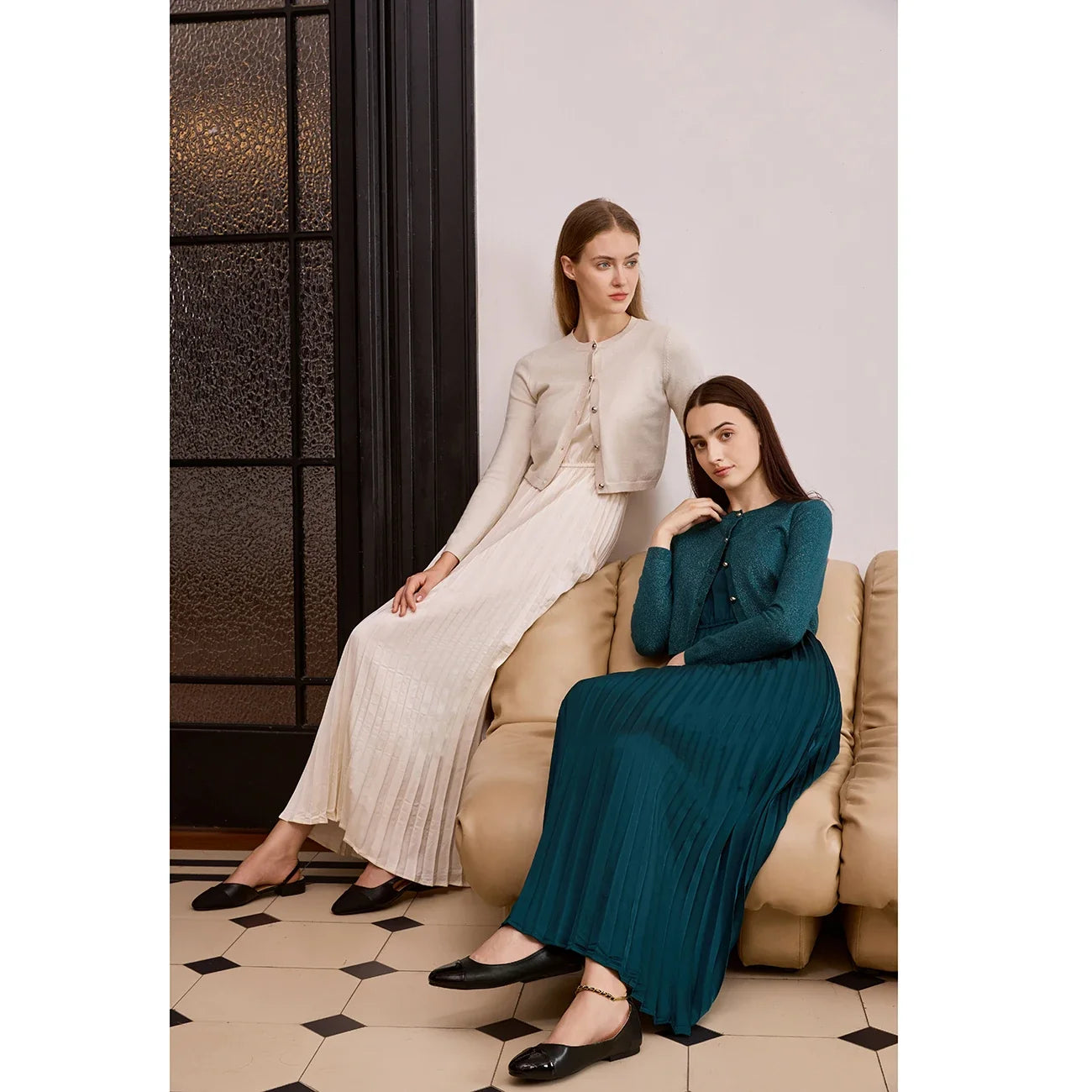 AP Women 2026 Autumn and Winter New Design Shine Cardigan and Pleated Slip Dress Elegant Lady Clothing