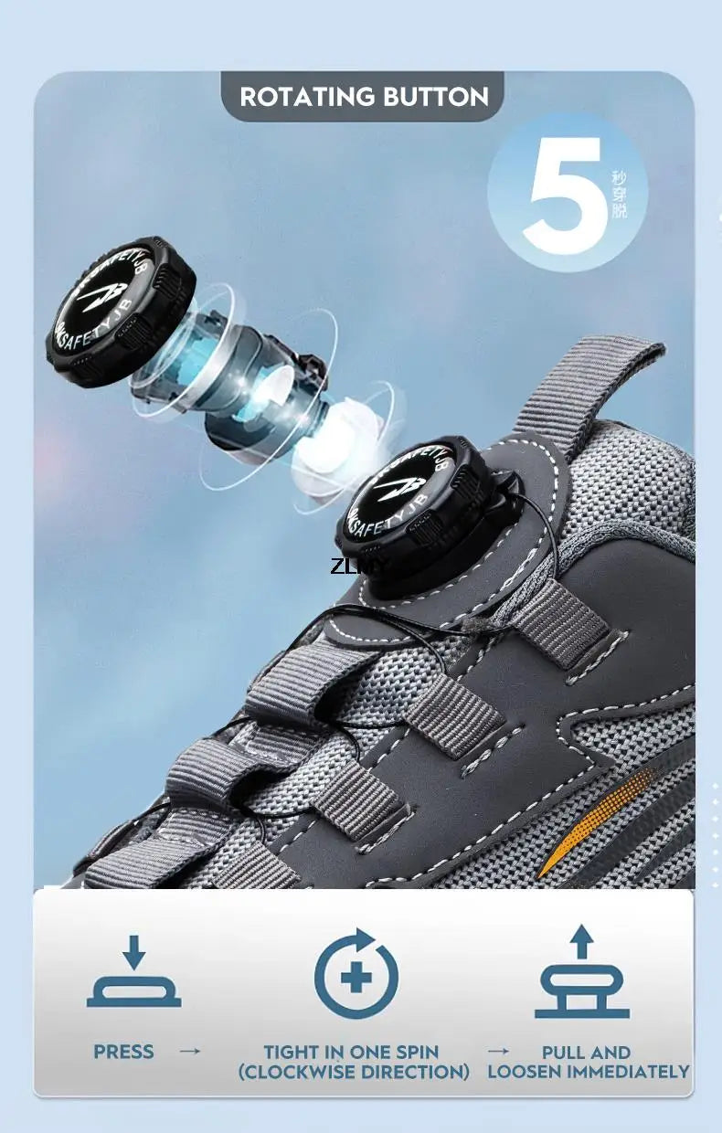 Rotary Button Safety Shoes Men Steel Toe Sneakers Puncture Proof Work Safety Boots Air Cushion Sport Work Shoes Anti-smash Boots