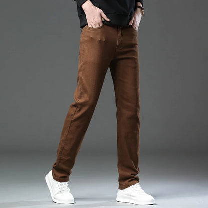 Large Size 42 44 Autumn 96% Cotton Men's Stretch Slim Jeans ArmyGreen Soft Comfortable Casual Straight Denim Pants Trousers