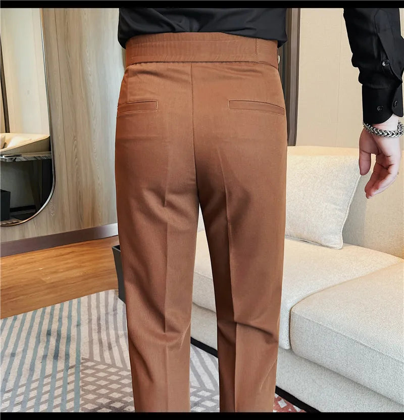 High Quality Men's Suit Pant Solid Color England Style Slim Fit Casual High Waist Trousers Men Spring Autumn Fashion Suit Pants