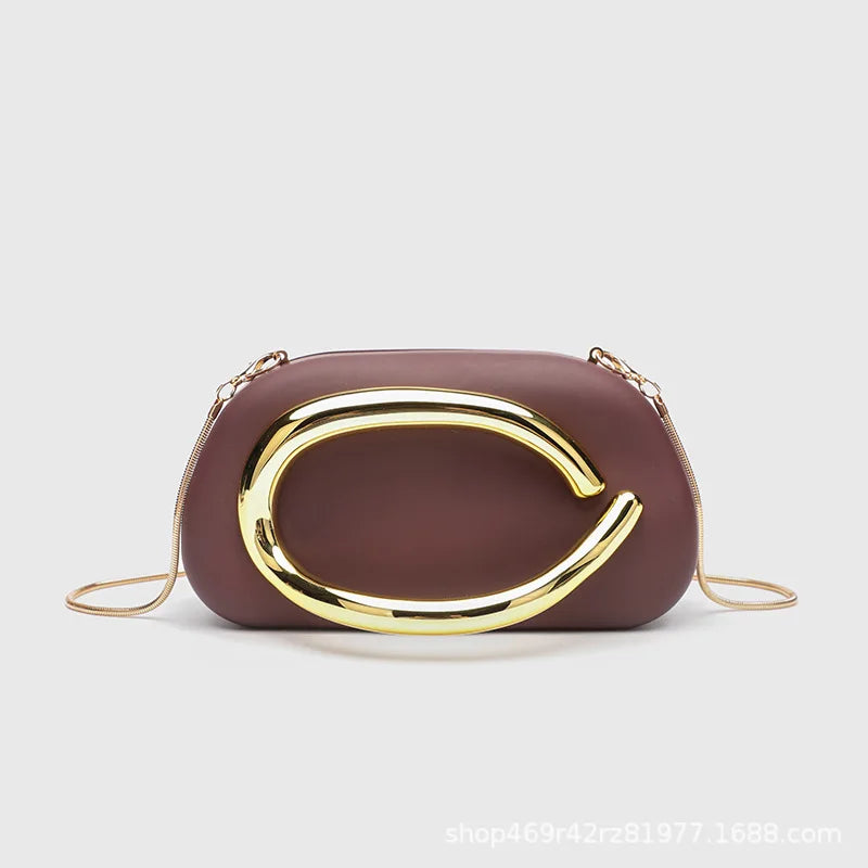 Classic round Box Handheld Dinner Bag Miniature Retro Metal Handle Chain Shoulder Strap Crossbody Bag Street Trend Hard PU Bag