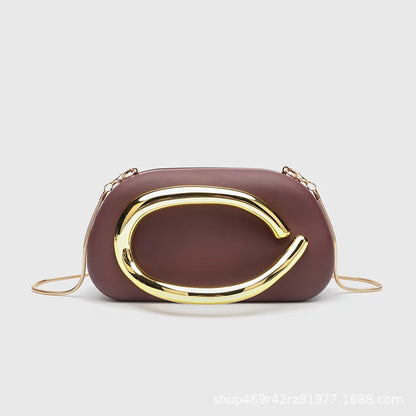 Classic round Box Handheld Dinner Bag Miniature Retro Metal Handle Chain Shoulder Strap Crossbody Bag Street Trend Hard PU Bag