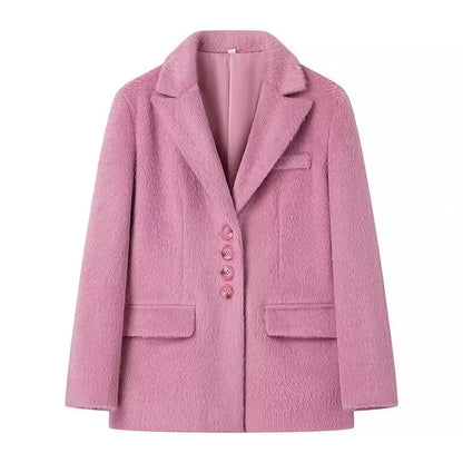2026 Women Winter Blazer Coat Turn Down Collar Warm Coat Turn Down Collar Fashion Design Blazer Feminino Tops Clothes