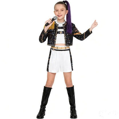 3Pcs Kpop Costume Rumi Singer Dance Dress 3D Print Girls Halloween Christmas Costumes Cosplay Fancy Stage Performance Outfits