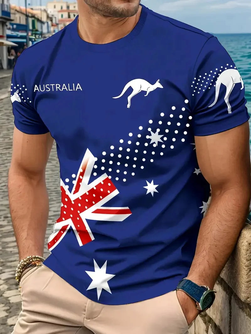 Men's Australia Flag Graphic T-Shirt New In Happy Australia Day Digital Print Tshirts Casual Short Sleeve Crew Neck Tee Shirts