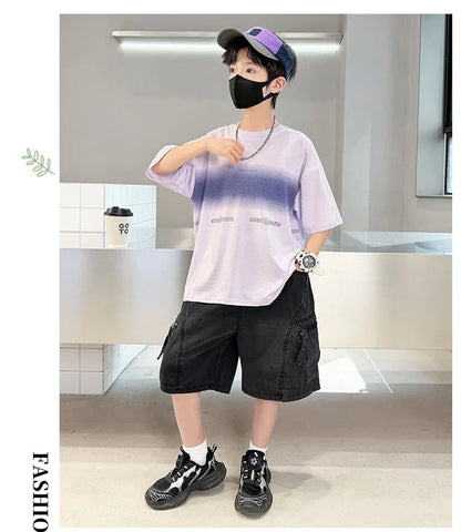 Luxury Children's Summer Clothing Top and Bottom Set For Boys 2PCS Cotton Outerwear Suit Kids School Clothes Tracksuit Age 5-14Y