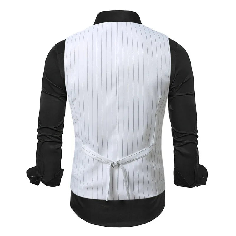 Man Suit Vest Vintage Striped Double-breasted Men Waistcoat British Style Slim Sleeveless Casual Versatile Male Vest