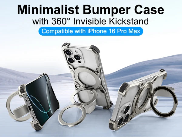 Frameless Phone Case for iPhone 16 Pro Max for MagSafe 360°Rotatable Kickstand with Lanyard Wireless Charging 16 Pro Cover
