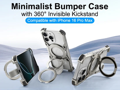 Frameless Phone Case for iPhone 16 Pro Max for MagSafe 360°Rotatable Kickstand with Lanyard Wireless Charging 16 Pro Cover