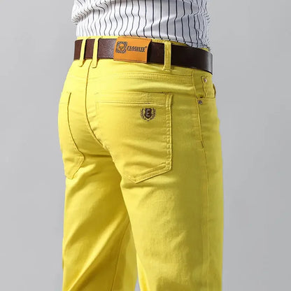 5 Colors Men's Colorful Denim Stretch Stretch Jeans Elastic Yellow Pink Red Slim Male Clothing Simple Business Denim Trousers