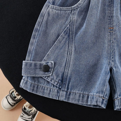 New Summer Fashion Baby Boys Clothes Suit ChildrenPocket Patch T-shirt+ Denim Shorts 2Pcs/Set Toddler Clothing Kids Tracksuits