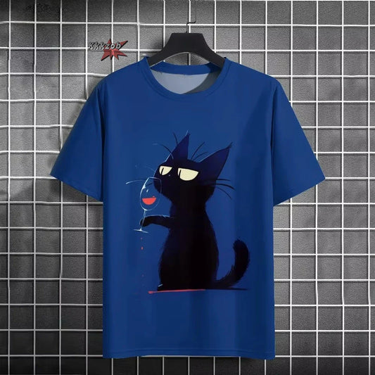 Japanese Ukiyo-E Cute Cat Pattern Round Neck Men's Short Sleeved Daily Oversized T-Shirt Harajuku Y2k T-Shirt T-Shirt Men Top