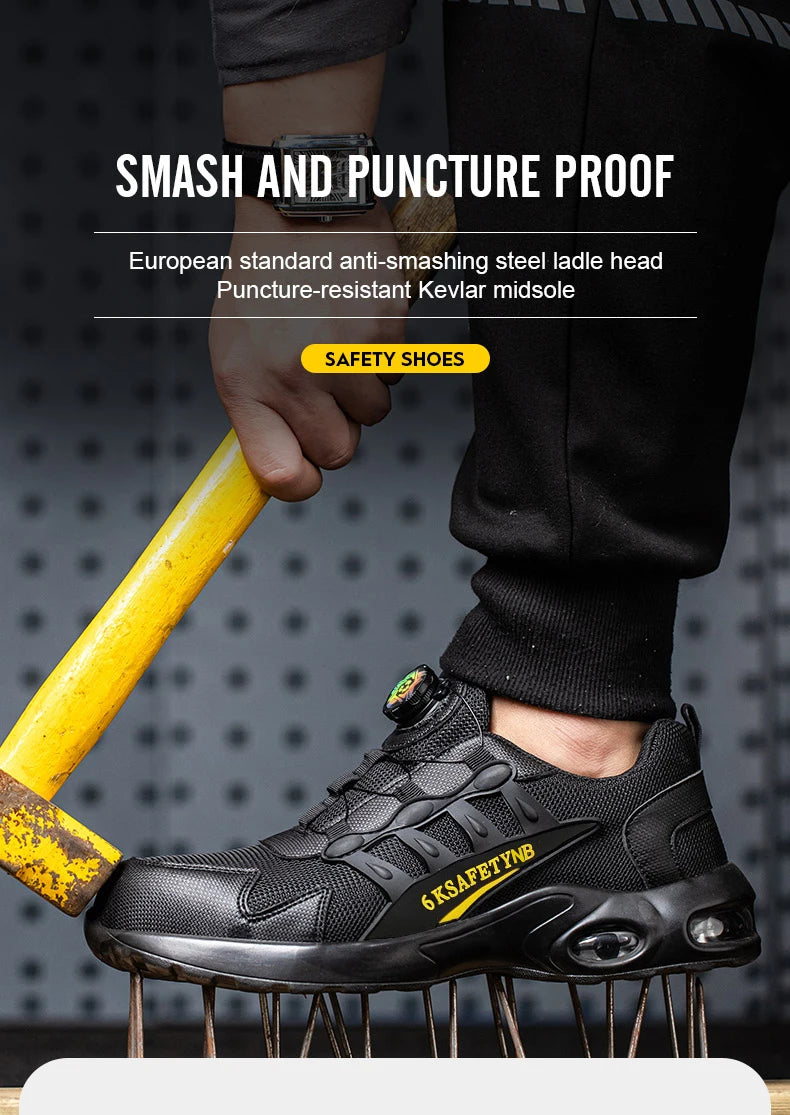 Men Rotating Button Safety Shoes Steel Toe Work Sneakers Indestructible Shoes Puncture-Proof Work Boots Air Cushion Safety Shoes