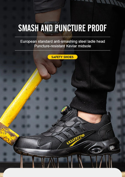 Men Rotating Button Safety Shoes Steel Toe Work Sneakers Indestructible Shoes Puncture-Proof Work Boots Air Cushion Safety Shoes