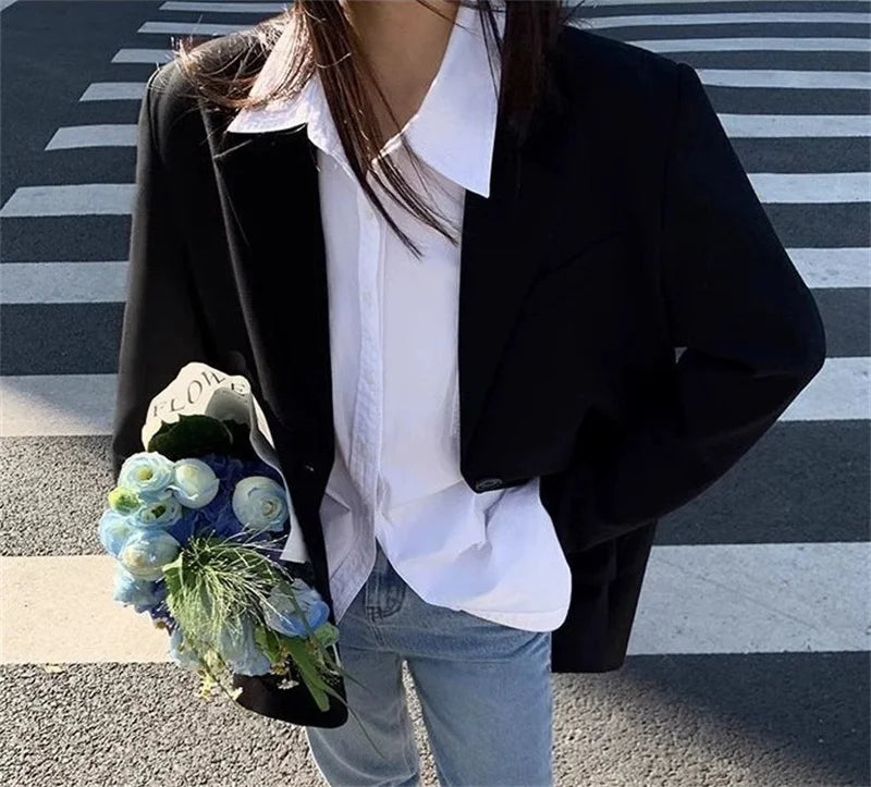 2025 Back Slit Design Blazer Coats Women Casual Fashion Loose Korean Jackets Streetwear Chic Long Sleeve All Match New Suit Tops