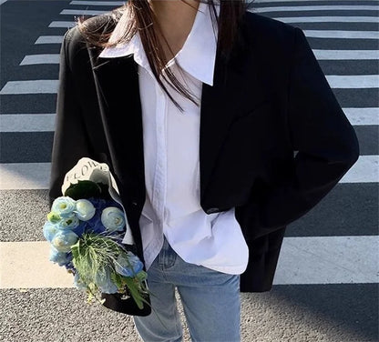 2025 Back Slit Design Blazer Coats Women Casual Fashion Loose Korean Jackets Streetwear Chic Long Sleeve All Match New Suit Tops