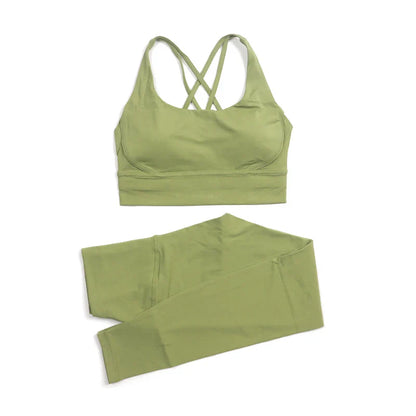 SOISOU Nylon Yoga Set Women's Tracksuit Gym Fitness Set Woman 2 Pieces Leggings Sports Bra Breathable Sportwear Woman Clothes