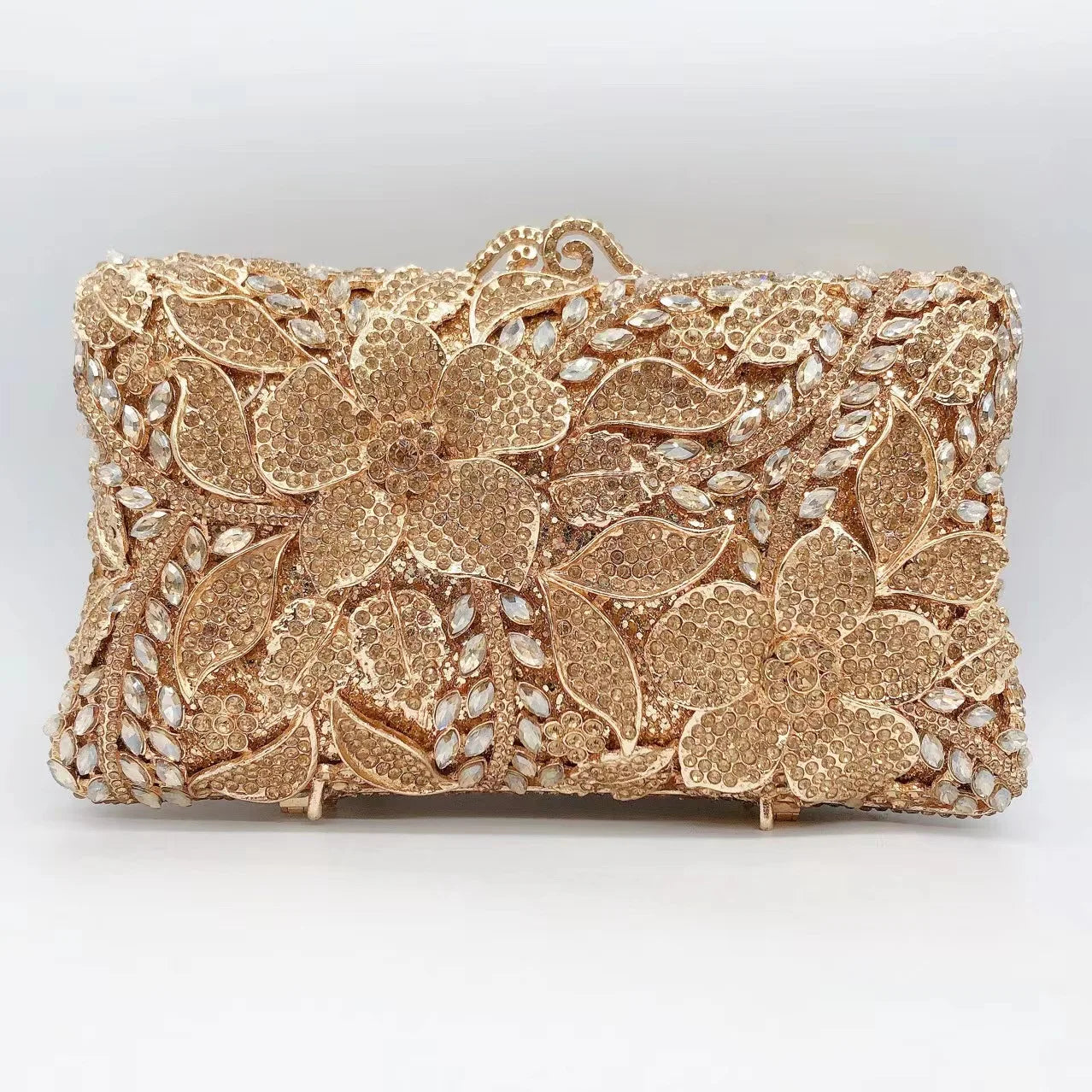 New Arrival Woman Silver Gold Diamond Evening Bag Flower Crystal Birthday Party Handbag Wedding Bridal Gala Floral Purse