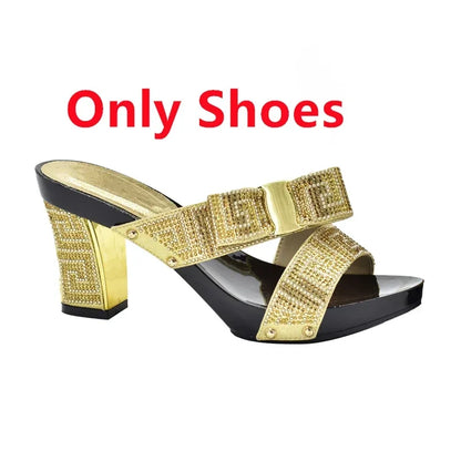 Italian Matching Shoes and Bag Set Decorated with Rhinestone African Shoes and Bag Set for Wedding High Quality Shoes Bag