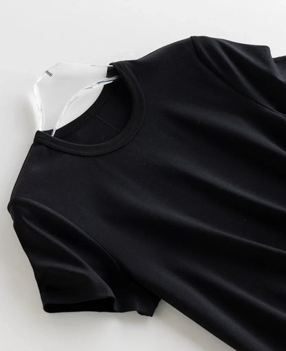 Women Solid T Shirt, Silk Cotton Blend, Square Collar, Short Sleeves Chic Shirt 2025 Spring Summer Cozy Top