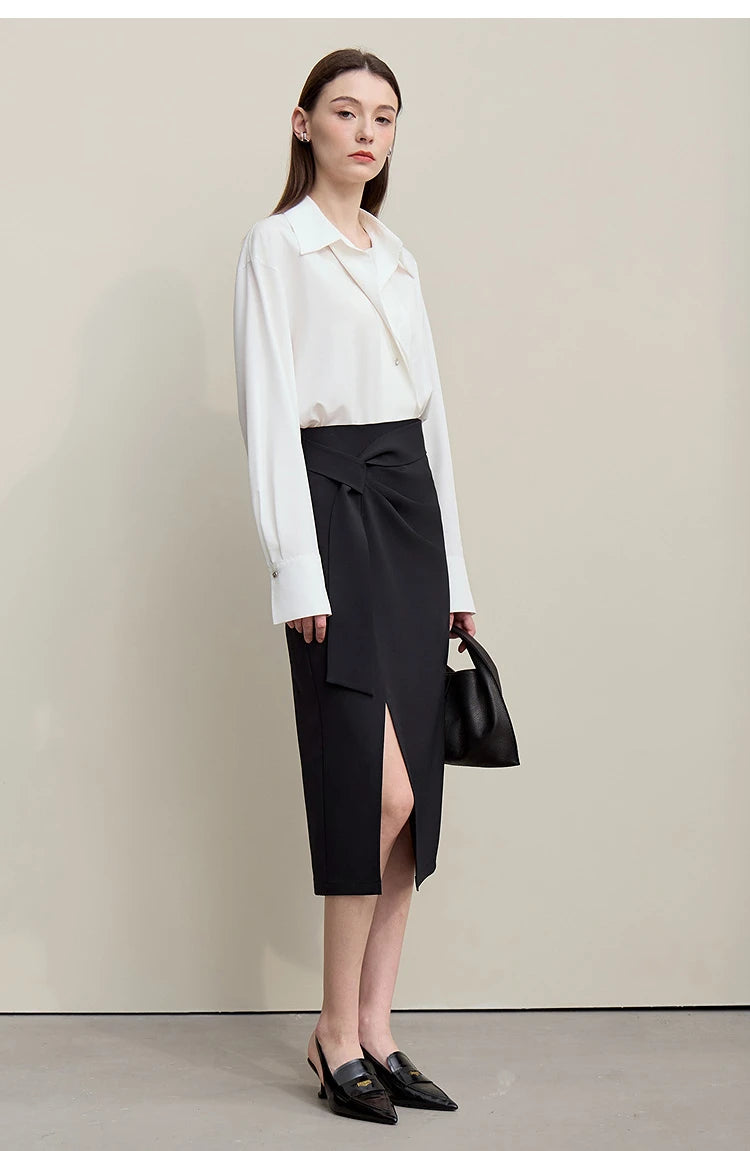 Women's Skirt 2026 Spring New H-Line Elegant Anti-wrinkle Split Skirt Solid Mid-length Versatile Woman Clothes 12621005