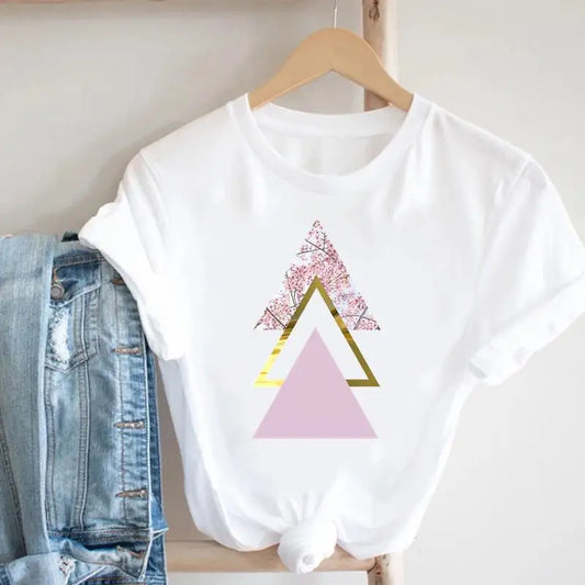 Women's Geometric Floral Print European and American Clothing Short Sleeve T-shirt Women Clothes  Tops  Harajuku