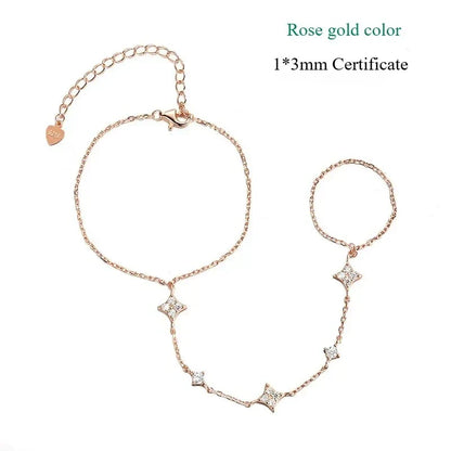 14K Plated Certified Moissanite Bracelets for Women Girls 14-21cm Adjustable Chain Lab Diamond 100% Real Pure Silver 925