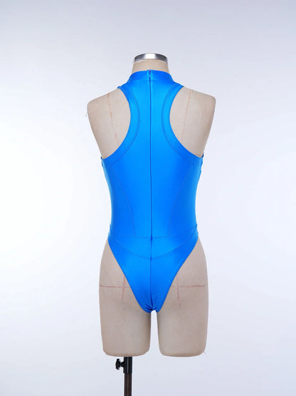 Womens Oil-shiny One-piece Bathing Suit Quick-drying Sleeveless Flat Seams High Cut Bodysuit Swimwear for Pool Beach Surfing