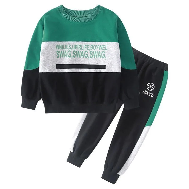 Colorblock Sweatshirt Set Children Clothes 7 To 11 Years Junior Boys' Autumn Winter Clothing Kids Suit Boy 4 8 10 Year Old Child