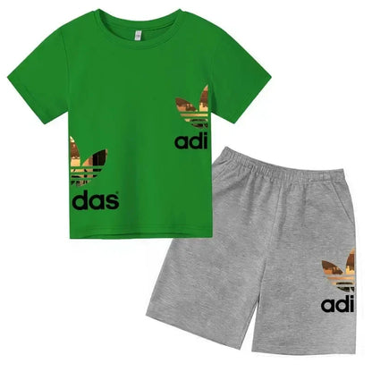 Kids Summer Leisure Letter 2pcs O-neck Short Sleeve T-shirts+Pants Suits 3-13 Years Boys Girls Casual Outfits Children Clothes