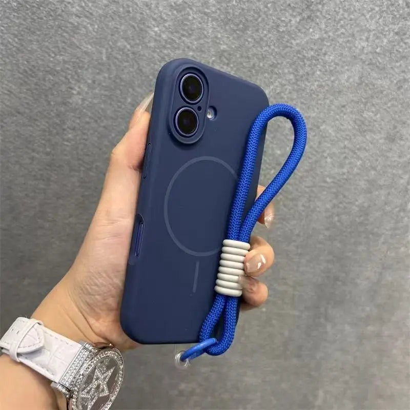 Candy Soft Liquid Silicone for Magsafe Case for iPhone 18 17 16 15 14 Pro Max Shockproof Magnetic Charging Lanyard Strap Cover