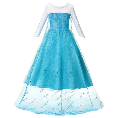 Girls Snow Queen Elsa Anna Long Sleeves Costume Kids Princess Dress Halloween Cosplay Party Prom Gown Vesidos For 2-10 Years