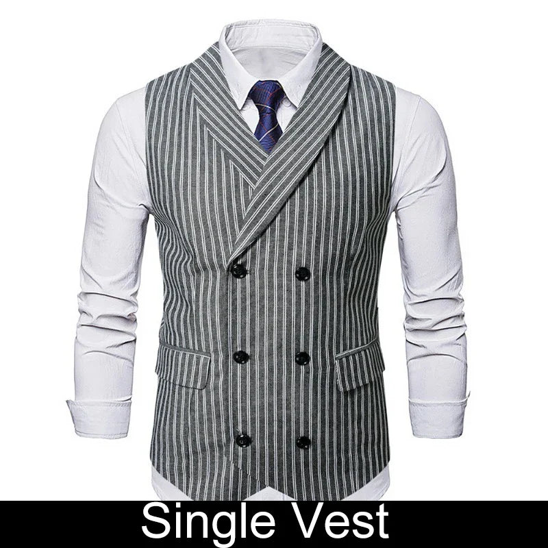Man Suit Vest Vintage Striped Double-breasted Men Waistcoat British Style Slim Sleeveless Casual Versatile Male Vest