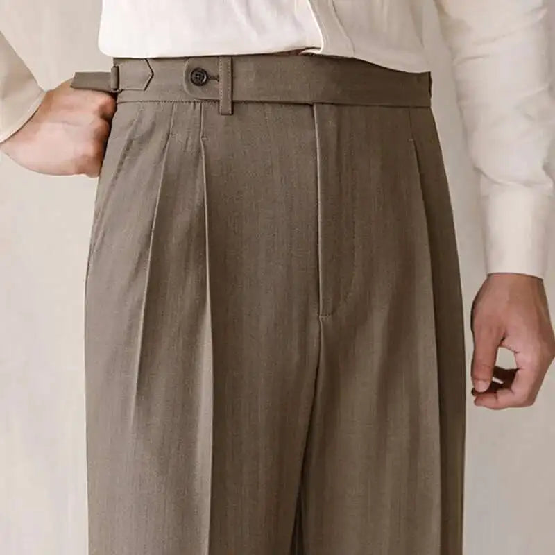 Business High Waist Straight Suit Pants Men British Slim Fit Pants Men Social Trousers Casual Pant Formal Wear Pantalones Hombre