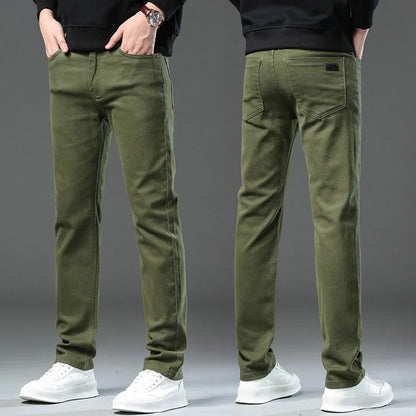 Men’s Korean Style Slim Straight Jeans Spring Cotton Stretch Denim Pants Comfort Fitted Casual Fashion Soft Male Daily Trousers