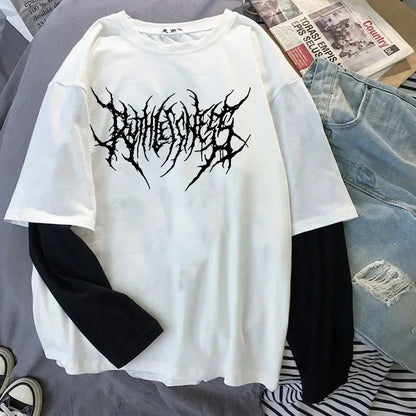 Fashion Punk Dark Style Printed Round Neck T-shirt Y2K Sport Harajuku Thin Women's Top Long Sleeves T Shirt Outdoor Loose Shirt