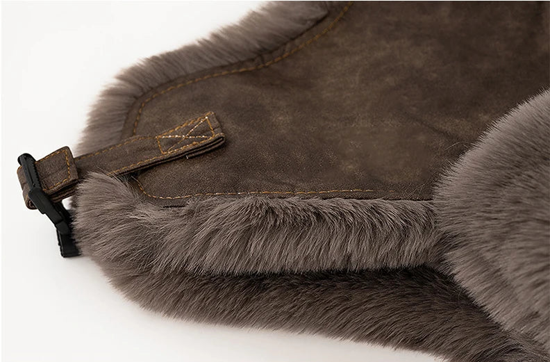 Men Winter Bomber Hat Outdoor Motorcycle Windproof Thicken Warm Faux Fur Pilot Earflap Hat Leather Thermal Ushanka