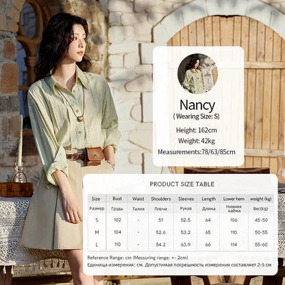 Solid Loose Fit Shirt for Women Spring 2025 Dropped Shoulder Long Sleeved  Top Casual Turn-down Collar Shirts MXE13C0405