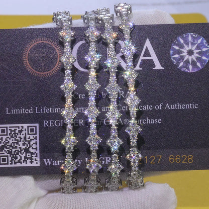 925 VVS Moissanite Star Chain Bracelet Hip Hop Jewelry Bling Iced Out Tennis Cross Bracelet Sterling Silver with GRA 7/8inch